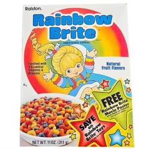 RARE HTF Vintage 1985 Ralston Rainbow Brite Empty Cereal Box Movie Poster Offer